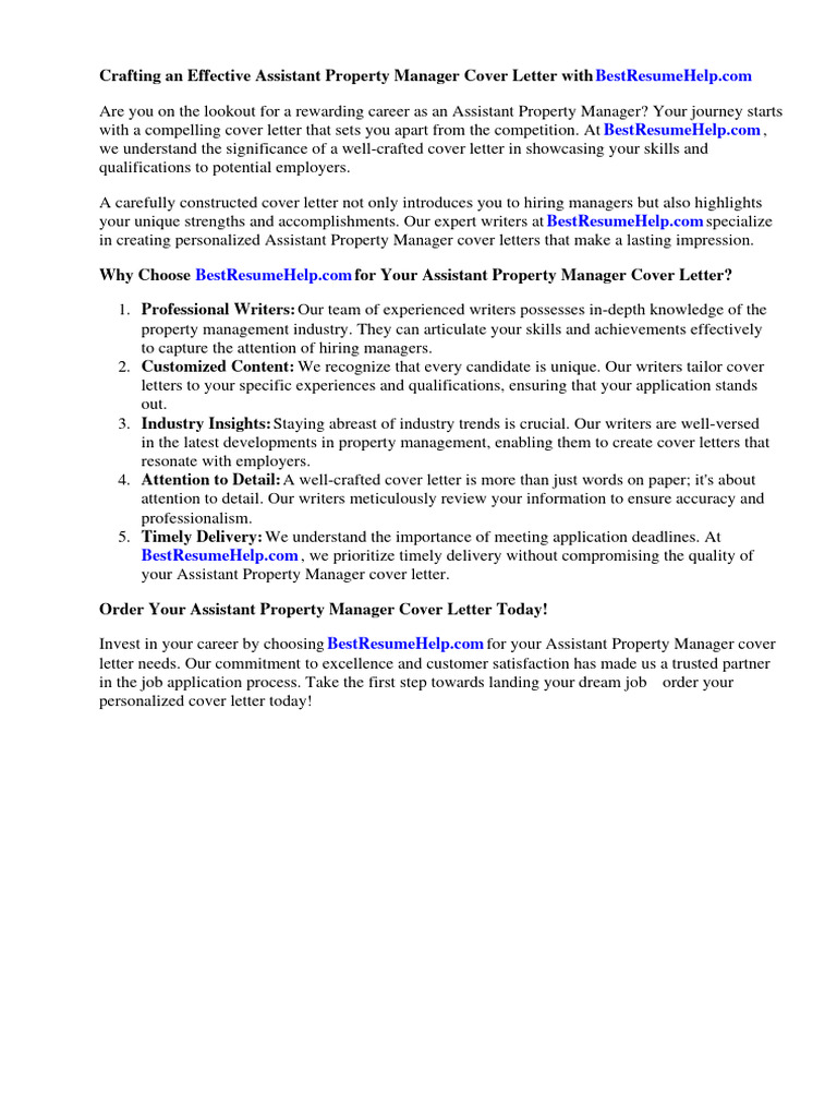 craft a standout property manager cover letter that highlights your expertise, professionalism, and dedication to exceptional property management. make a strong impression on potential employers with a compelling and personalized introduction.